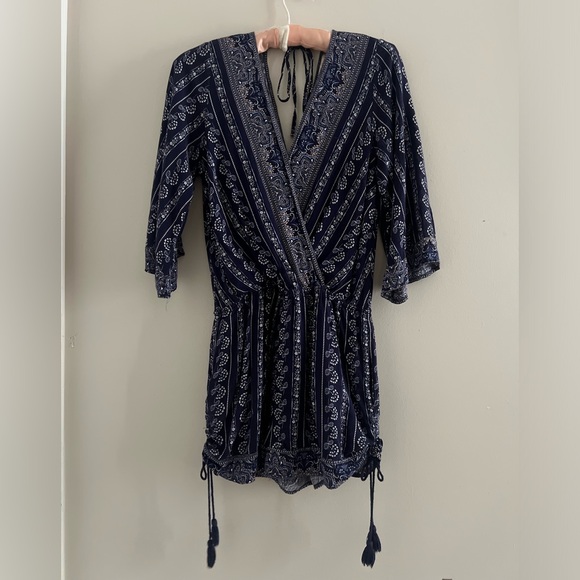 Skies Are Blue Pants - Skies Are Blue Cotton Blend Boho Romper Navy & Pink Super Cute & Soft + Pockets!